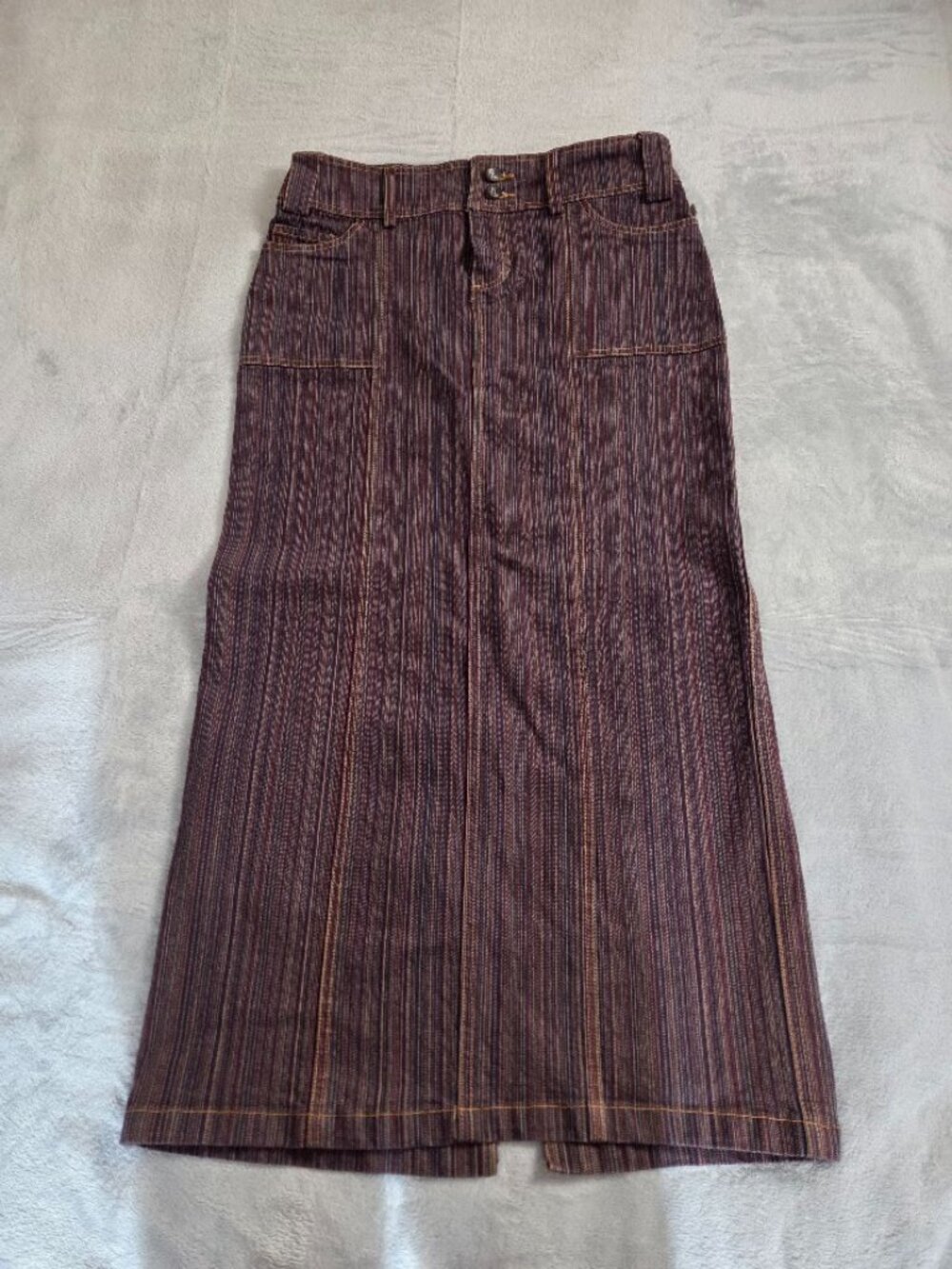Vtg Y2K F&L Jeans Vertical Striped Denim Maxi Skirt Size 5/6 Boho Western Slit